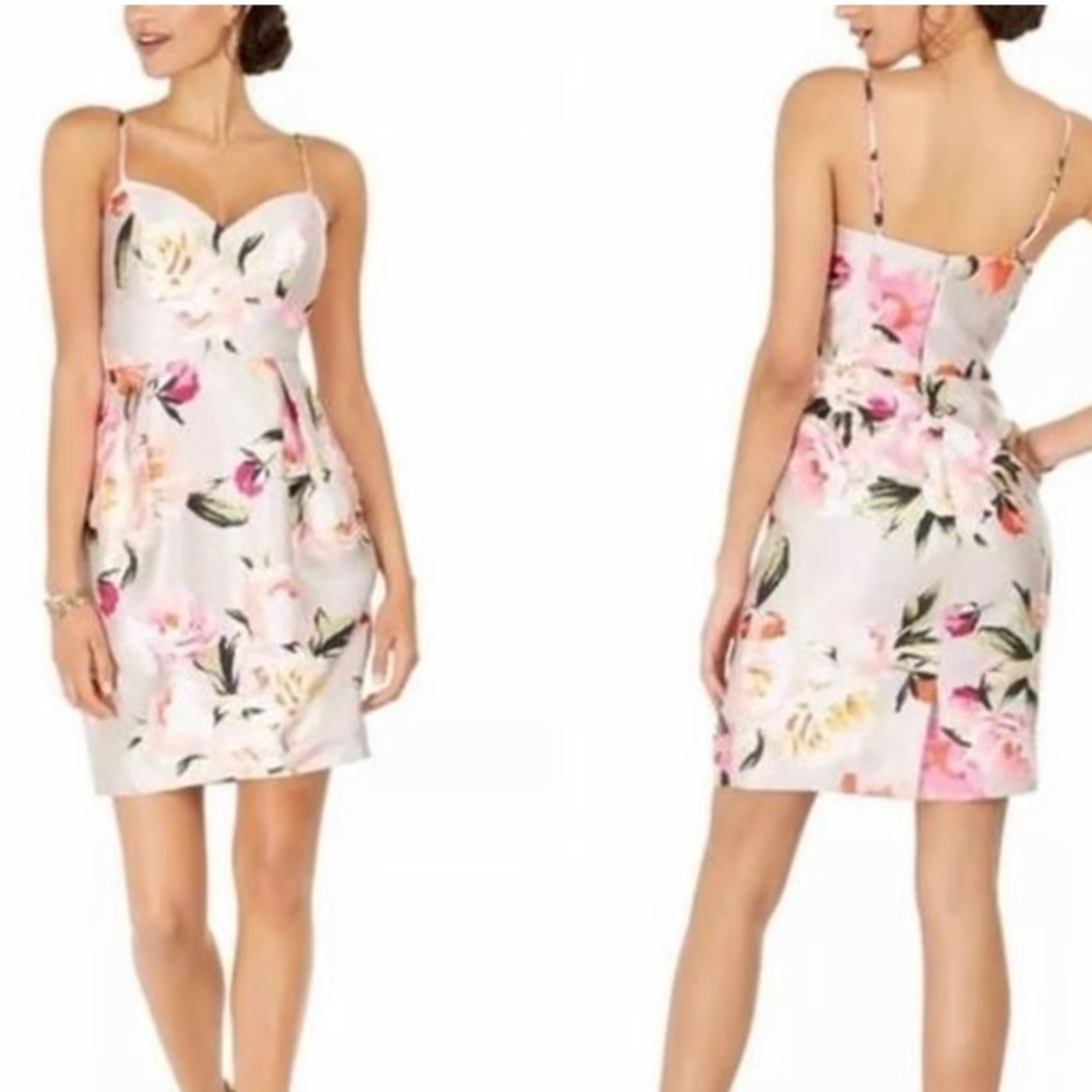 NWT Eliza J Pink Floral Print Mikado Tulip Cocktail Dress, Size 2